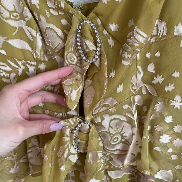 For Love & Lemons Mustard Yellow Velvet Floral Cosmo Mini Dress - Picture 9 of 16